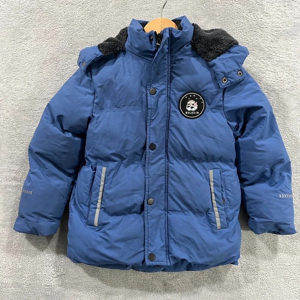 Bylesin Puffer Jacket Toddler 6 Blue Fleece Lined Insulated Hooded Full Zip